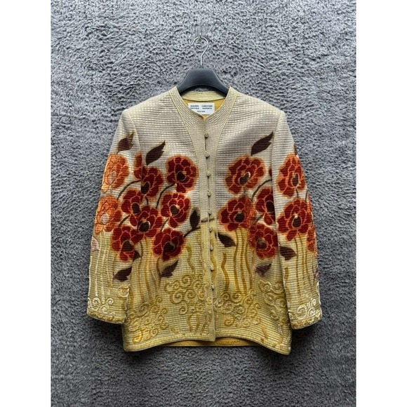Aurora Ruffolo Christian Ruperto New York Jackets & Blazers - Aurora Ruffolo Christian Ruperto New York Floral Embroidered Cardigan Womens M/L